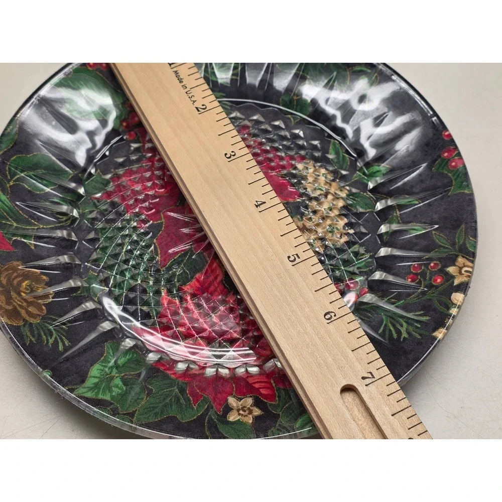 Christmas Poinsettia‎ Glass Decorative Plate Holiday Floral 8
